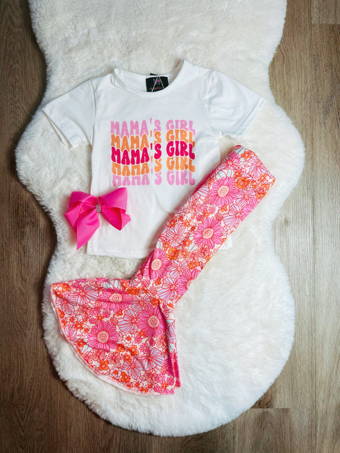Bowtism Floral Mama's Girl Flare Pants Set with Matching Bow - Bowtism