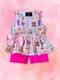 Girls Pink Preppy School Shorts Set with matching Bow