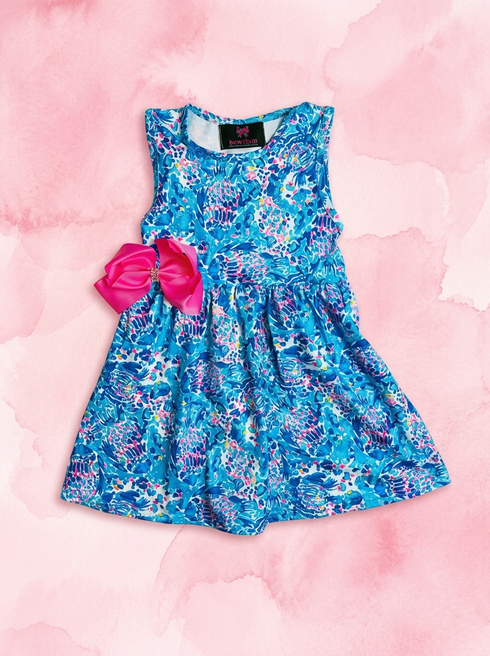 Girls Tropical Fish Summer Dress with Matching Bow