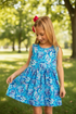 Girls Tropical Fish Summer Dress with Matching Bow