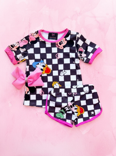 Girls Pink Parks Shorts Set with Matching Bow