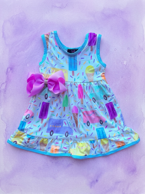 Girls Watercolor Popsicle Tank Dress with matching Bow
