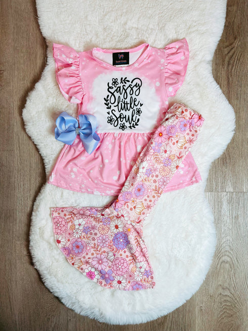 Girls Sassy Little Soul Flare Pants Set with Matching Bow - Bowtism