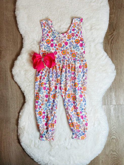 Girls Eloise Floral Romper with Matching Bow - Bowtism