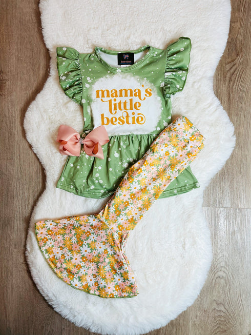 Mama's Little Bestie Flare Pants Set with Matching Bow - Bowtism