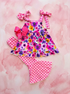 Girls Floral Flare Pants Set + Matching Bow