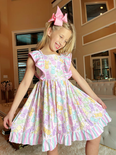 Girls Easter Peeps Dress with Matching Bow - Bowtism