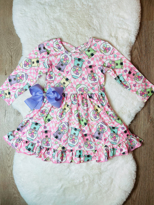 Girls Bubblegum Machine Dress With Matching Bow - Bowtism