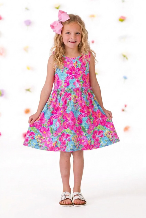 Girls Tropical Paradise Dress & Matching Bow