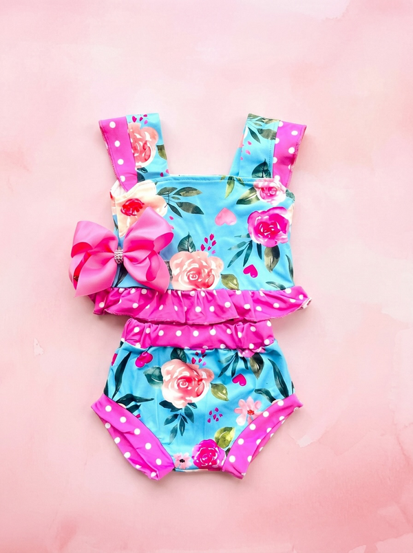 Baby Girl Summer Bummie Set + Matching Bow