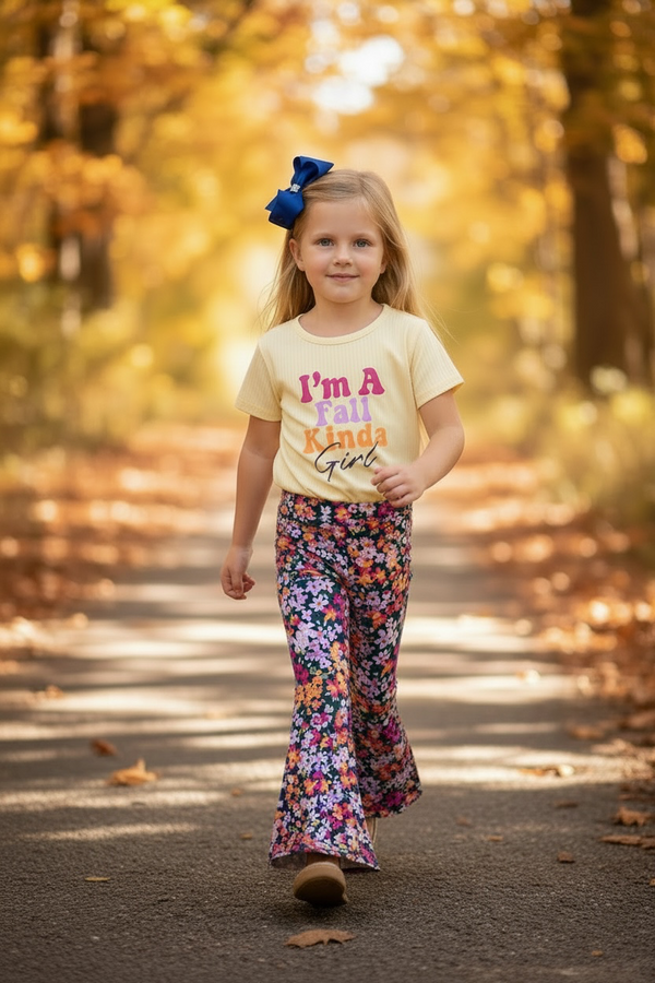 Girls Flare Pants Set with Matching Bow