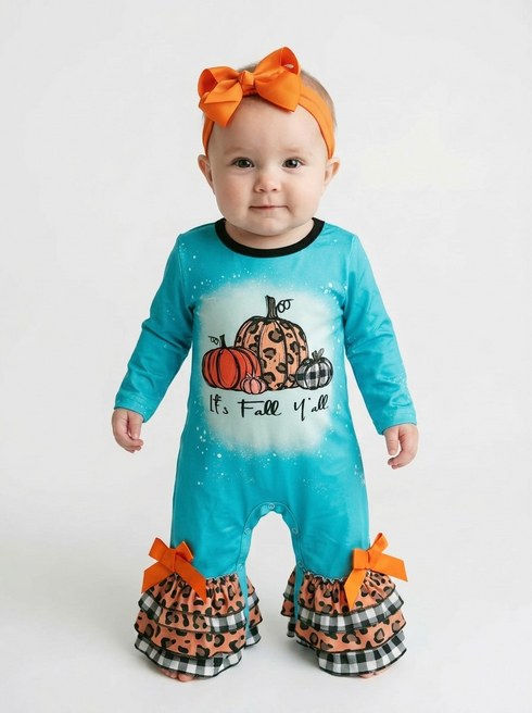 Baby Girl Fall Y’all Pumpkin Romper + Matching Bow Headband