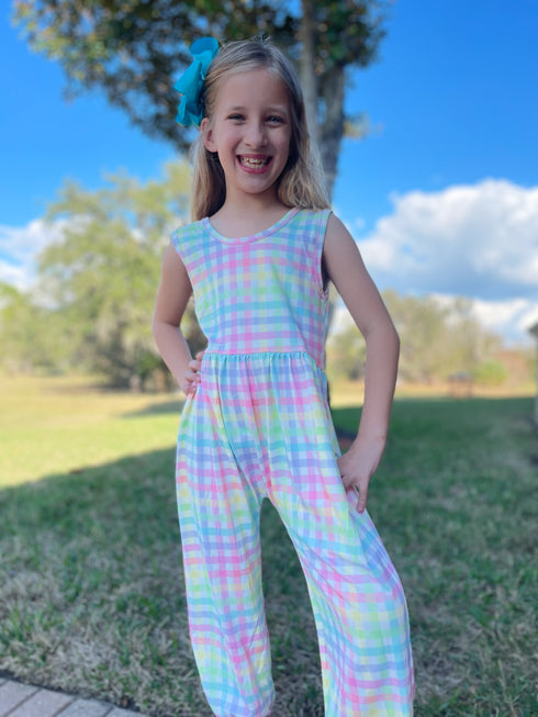 Girls Easter Plaid Romper with Matching Bow - Bowtism
