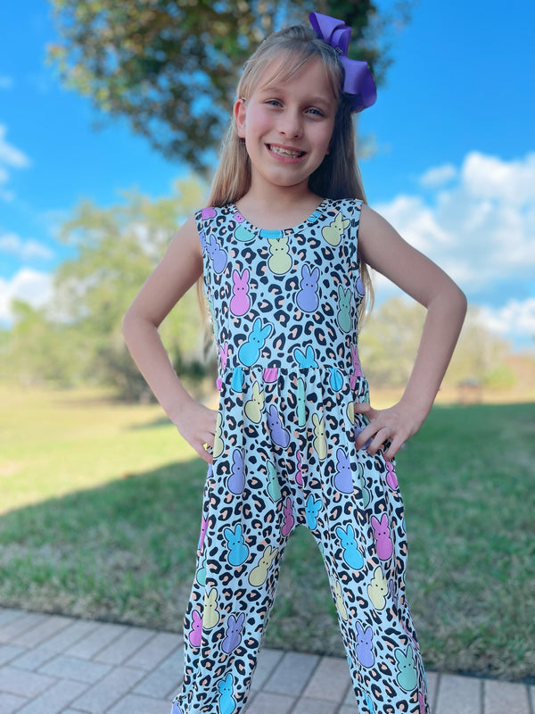 Girls Easter Peeps Cheetah Romper with Matching Bow - Bowtism