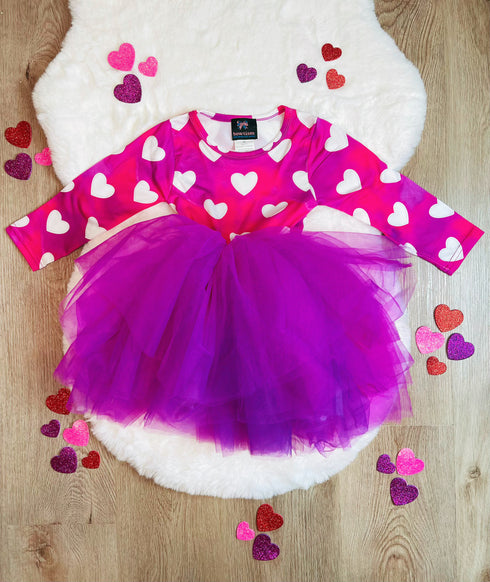 Bowtism Watercolor Love Valentine Day Tutu Dress With Matching Bow - Bowtism