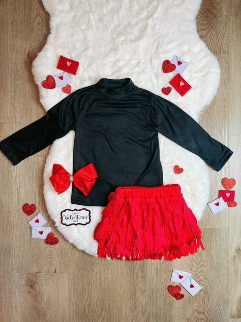 Bowtism Valentine Girl Tassel Skirt Set With Matching Bow - Bowtism