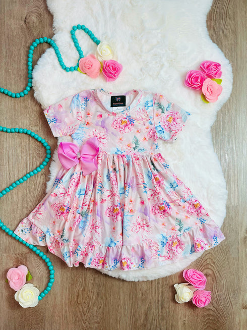 Bowtism Floral Haley Twirl Dress With Matching Bow - Bowtism