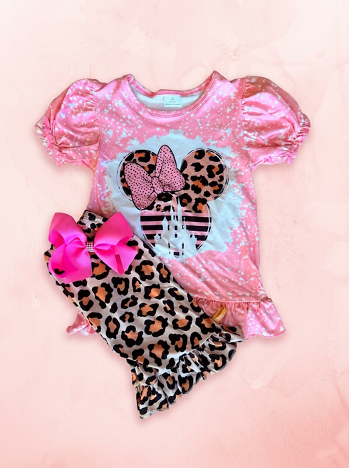 Girls Cheetah Theme Park Shorts Set with Matching Bow