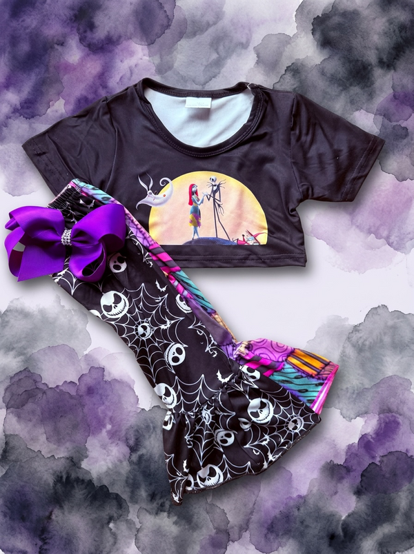 Girls Jack Halloween Flare Set with Matching Bow