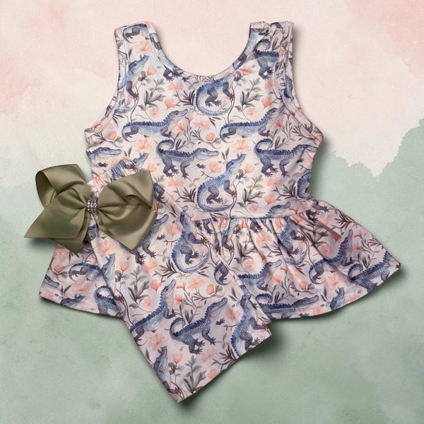 Girls Crocodile Zoo Shorts Set & Matching Bow