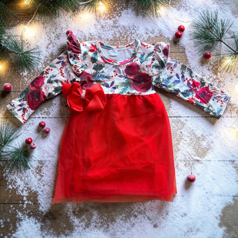 Girls Red Holiday Tutu Dress with Matching Bow