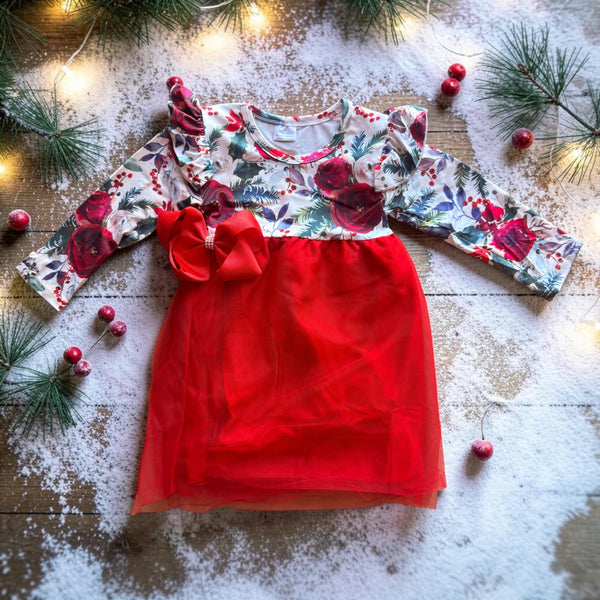 Girls Red Holiday Tutu Dress with Matching Bow