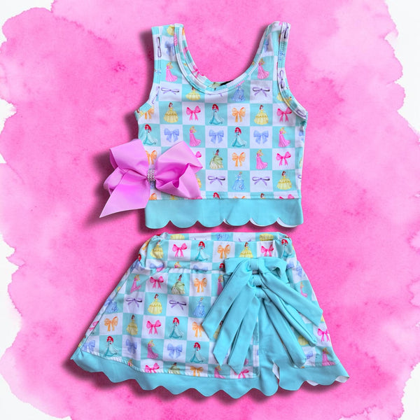 Girls Fun Theme Park Skort Set with Matching Bow