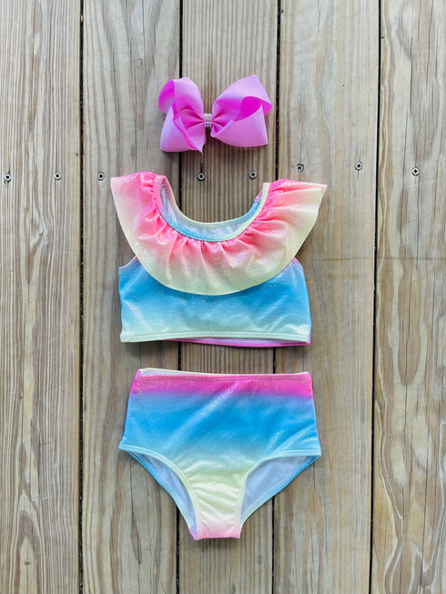 Bowtism Shimmer Rainbow Bathing Suit with Matching Bow - Bowtism