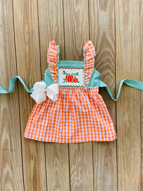 Bowtism Pumpkin Patch Smock Dress with Matching Bow - Bowtism
