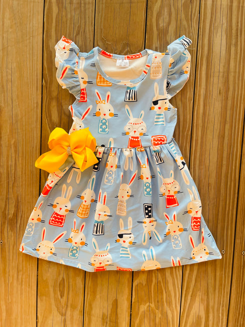 Bowtism Blue Bunny Life Dress with Matching Bow - Bowtism