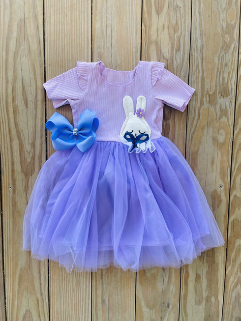 Bowtism Purple Sweet Bunny Dress with Matching Bow - Bowtism