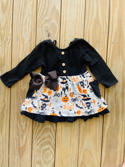 Bowtism Scary Cat Pumpkin Ruffle Dress with Matching Bow - Bowtism