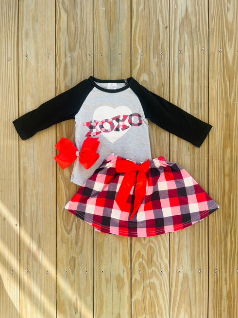 Bowtism XOXO Skirt Set with Matching Bow - Bowtism