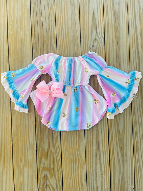 Bowtism Heart Flare Sleeve Dress with Matching Bow - Bowtism