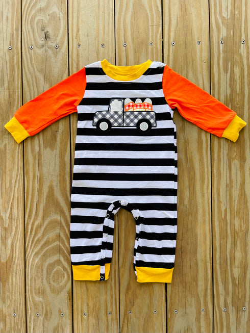 Bowtism Pumpkin Truck Romper with Matching Bow - Bowtism