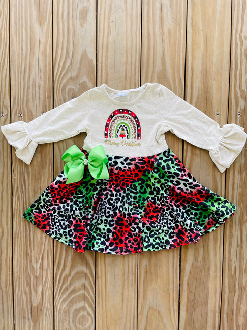 Bowtism Colorful Cheetah Twirl Dress with Matching Bow - Bowtism