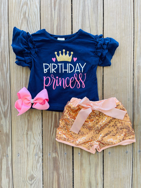 Bowtism Birthday Princess Shorts Set with Matching Bow - Bowtism