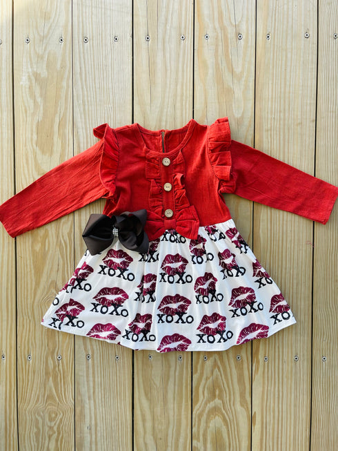 Bowtism XOXO Kisses Dress with Matching Bow - Bowtism