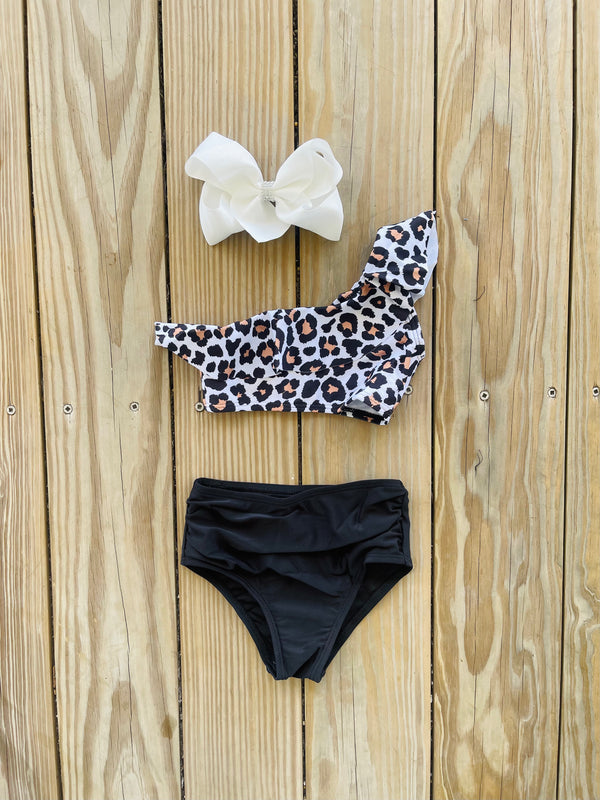Bowtism Leopard Party Gal Bathing Suit with Matching Bow - Bowtism