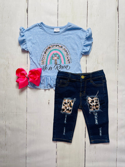 Bowtism He is Risen Capri Set with Matching Bow - Bowtism