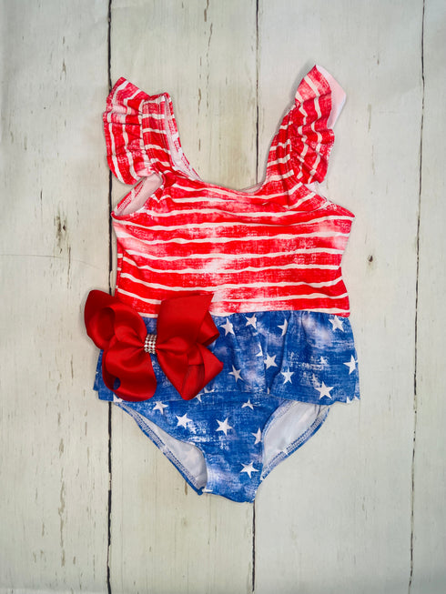 Bowtism America Bathing Suit with Matching Bow - Bowtism
