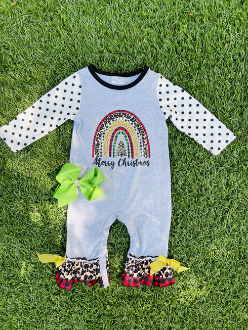 Bowtism Rainbow Christmas Romper with Matching Bow - Bowtism