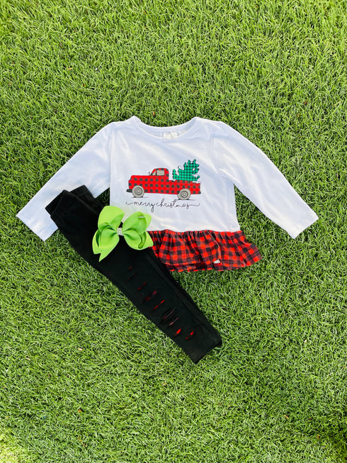 Bowtism Red Truck Gal Pants Set with Matching Bow - Bowtism