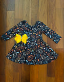 Bowtism Dark Pumpkin Twirl Dress with Matching Bow