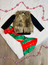 Bowtism Fur Vest and Fashionable Holiday Flare Pants Set with Matching Bow lol