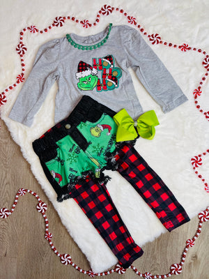 Bowtism Grinch Shorts/ Pants Set with Matching Bow