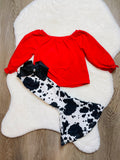 Bowtism Cow Flare Pants Set with Matching Bow