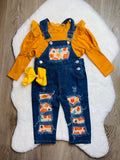 Bowtism Haley Harvest Overall Set with Matching Bow