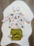 Bowtism Baby Amelia Pumpkin Romper with Matching Bow