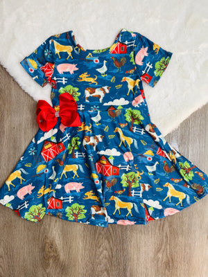 Bowtism Farm Girl Twirl Dress with Matching Bow